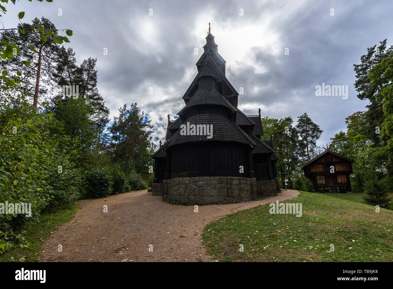 Gol Stave Church (Gol Stavkyrkje) is a typical Norwegian church part of Oslo open air museum  Norsk Folkemuseum, Norway Stock Photo