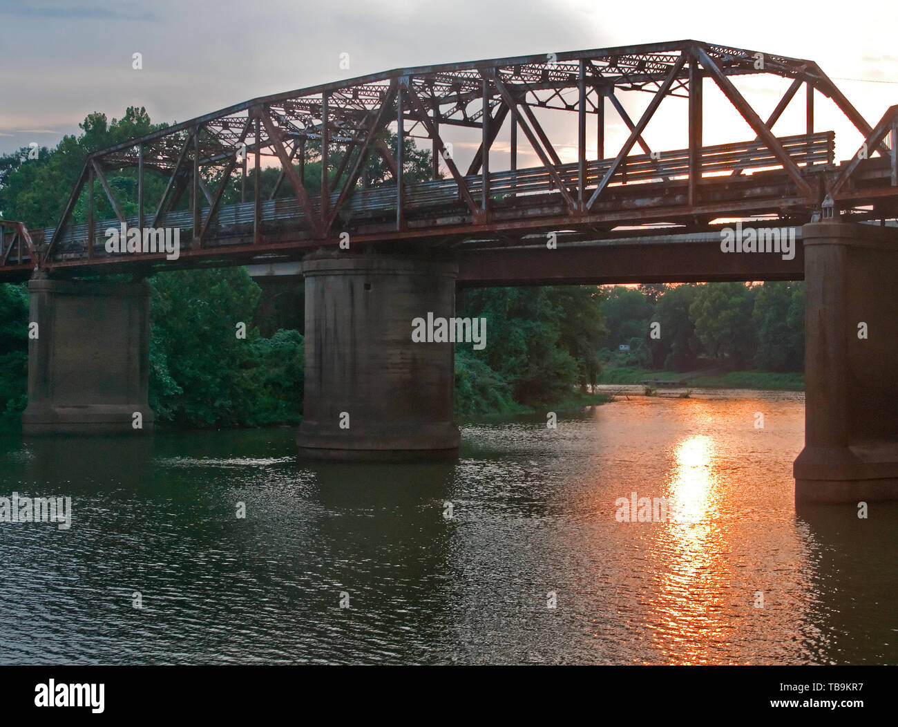 The old Hwy. 82 trestle bridge is pictured in Columbus, Mississippi, Aug. 15, 2010. Plans are currently underway to restore the bridge. Stock Photo