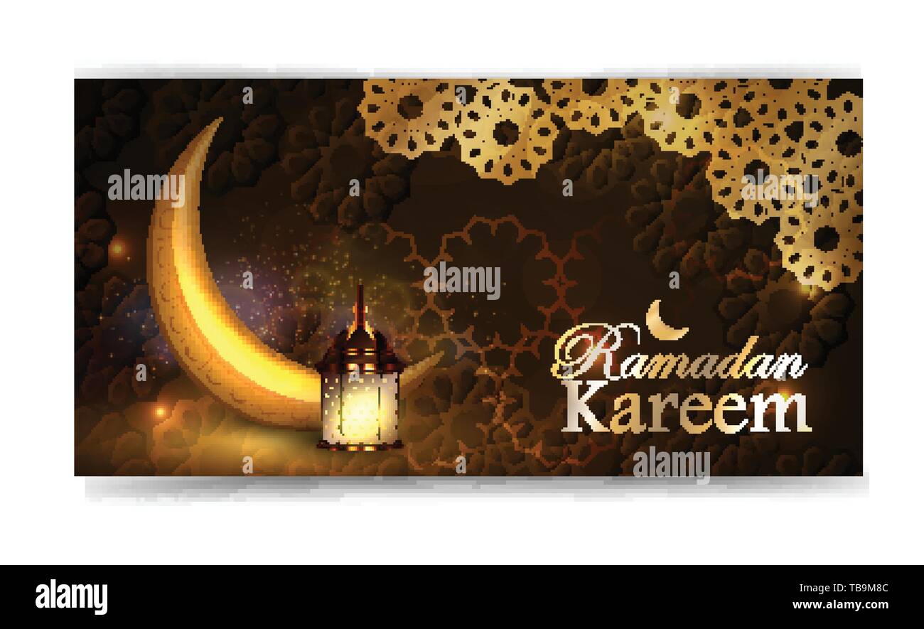 Ramadan greetings vector with moon and lantern Stock Vector Image ...