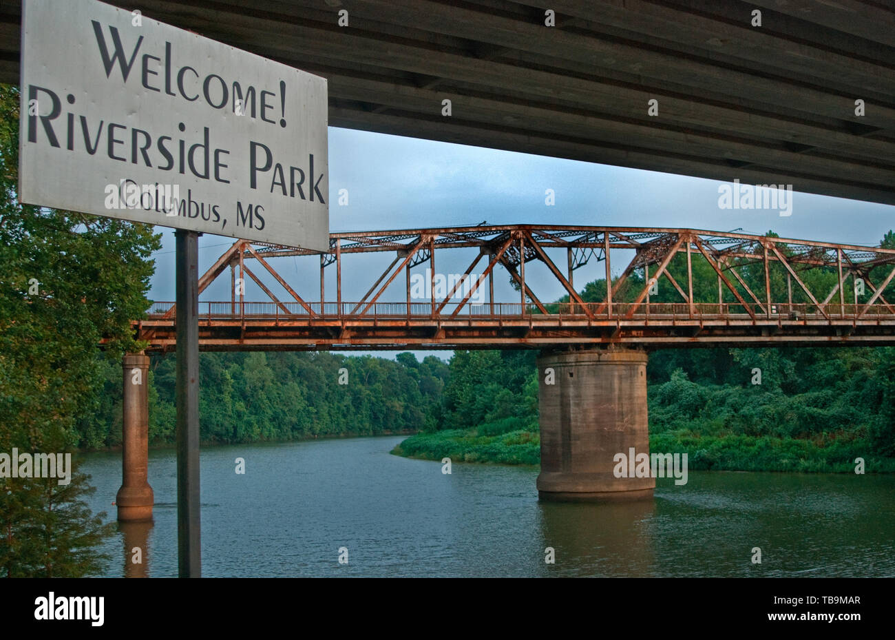 The old Hwy. 82 trestle bridge is pictured at Riverside Park in Columbus, Mississippi, Aug. 15, 2010. Stock Photo