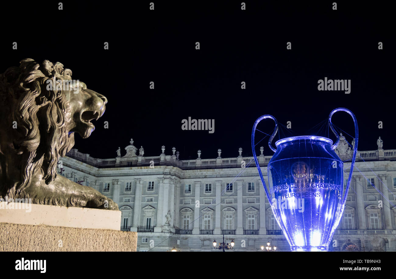 champions league, final, UEFA, Madrid,Tottenham, Liverpool, Wanda Metropolitano, copa de Europa, Europa, Europe, football, fútbol, 2019, cup, Palacio  Stock Photo