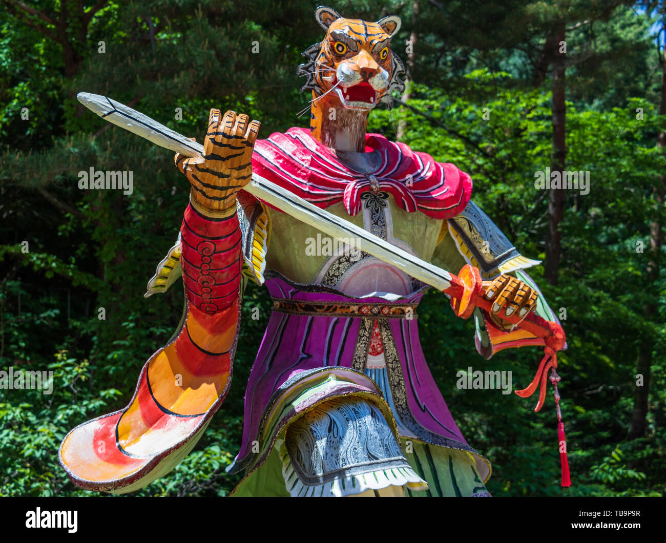 Zodiac Sign: Tiger Statue. Paper lantern of astrological sign in a buddhist temple in South Korea. Guinsa, Danyang Region, South Korea, Asia. Stock Photo