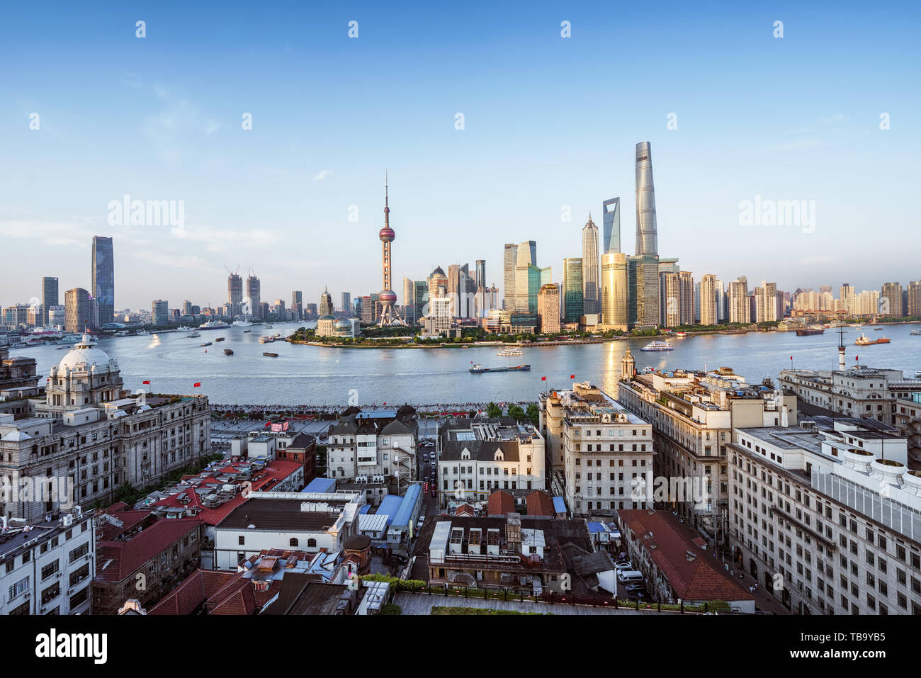 Architecture on both sides of the Pujiang River in Shanghai Stock Photo