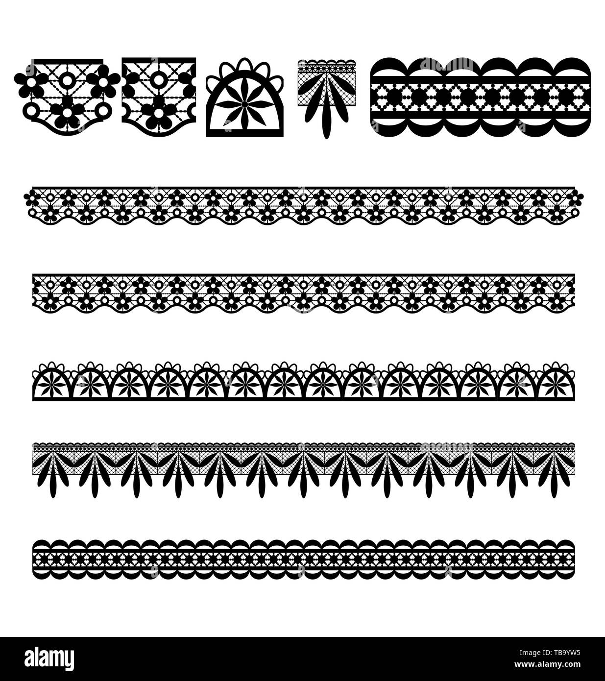 Embroidery Lace Trim Brush Set Vector illustration Stock Vector Image