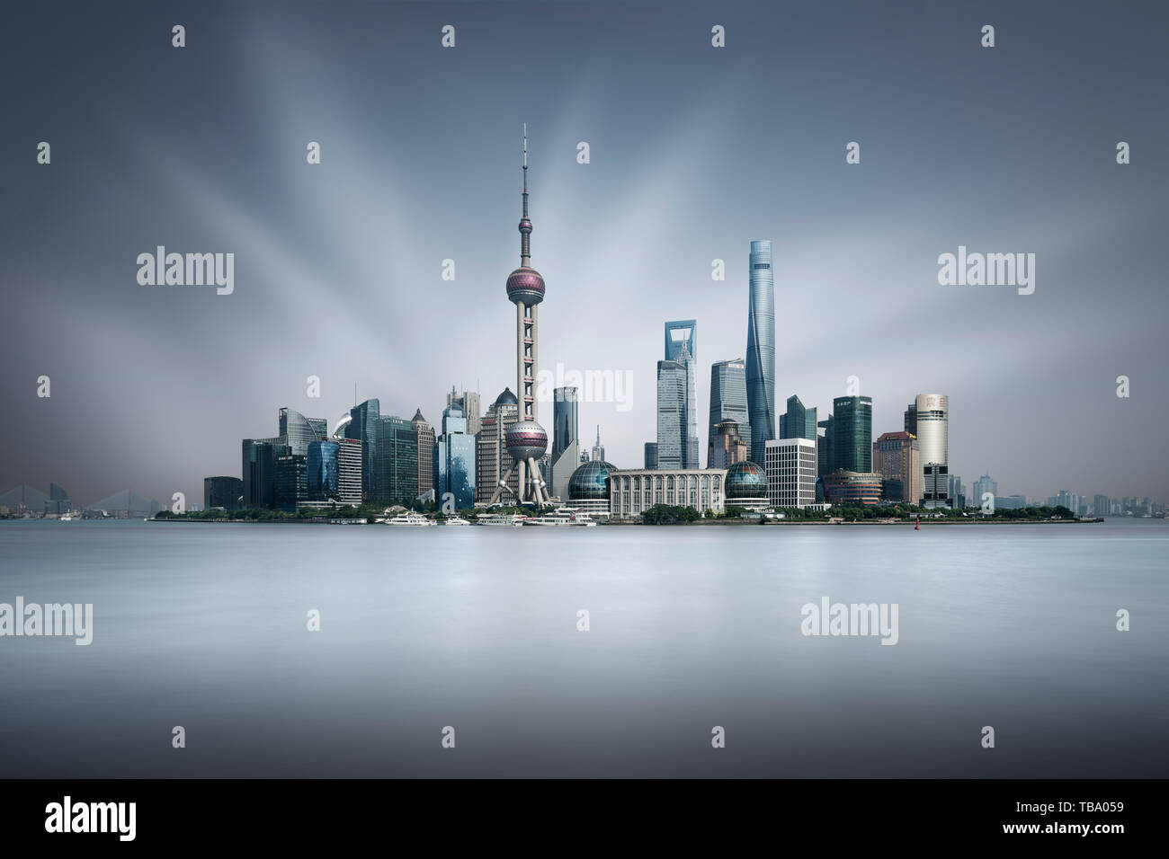 Panoramic photo of Shanghai Bund Stock Photo