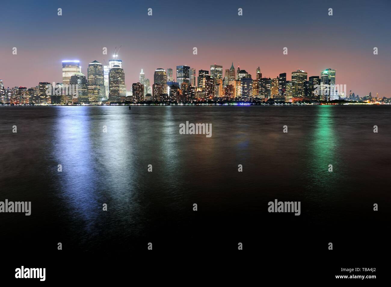 New York City Manhattan downtown skyline at dusk with skyscrapers ...