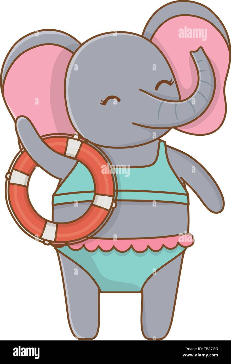 cute animal elephant enjoying summer time vacations holidays cartoon vector illustration graphic design Stock Vector