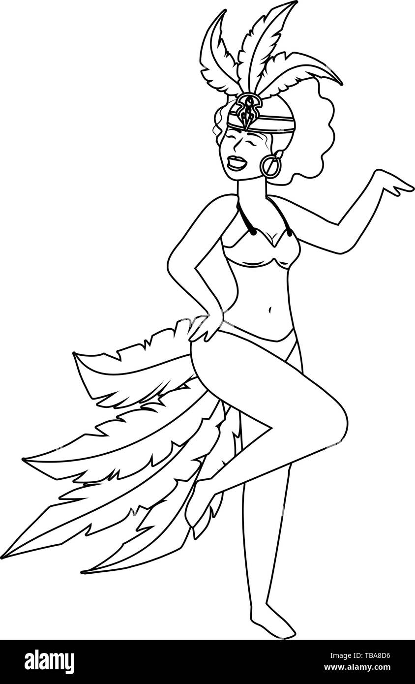 woman with feather headdress dancing with bikini brazil