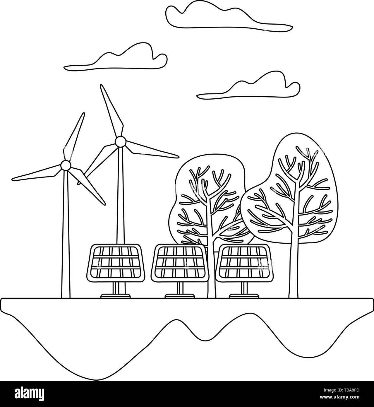 Wind mill and solar panel design, Save energy power eco sustainable and