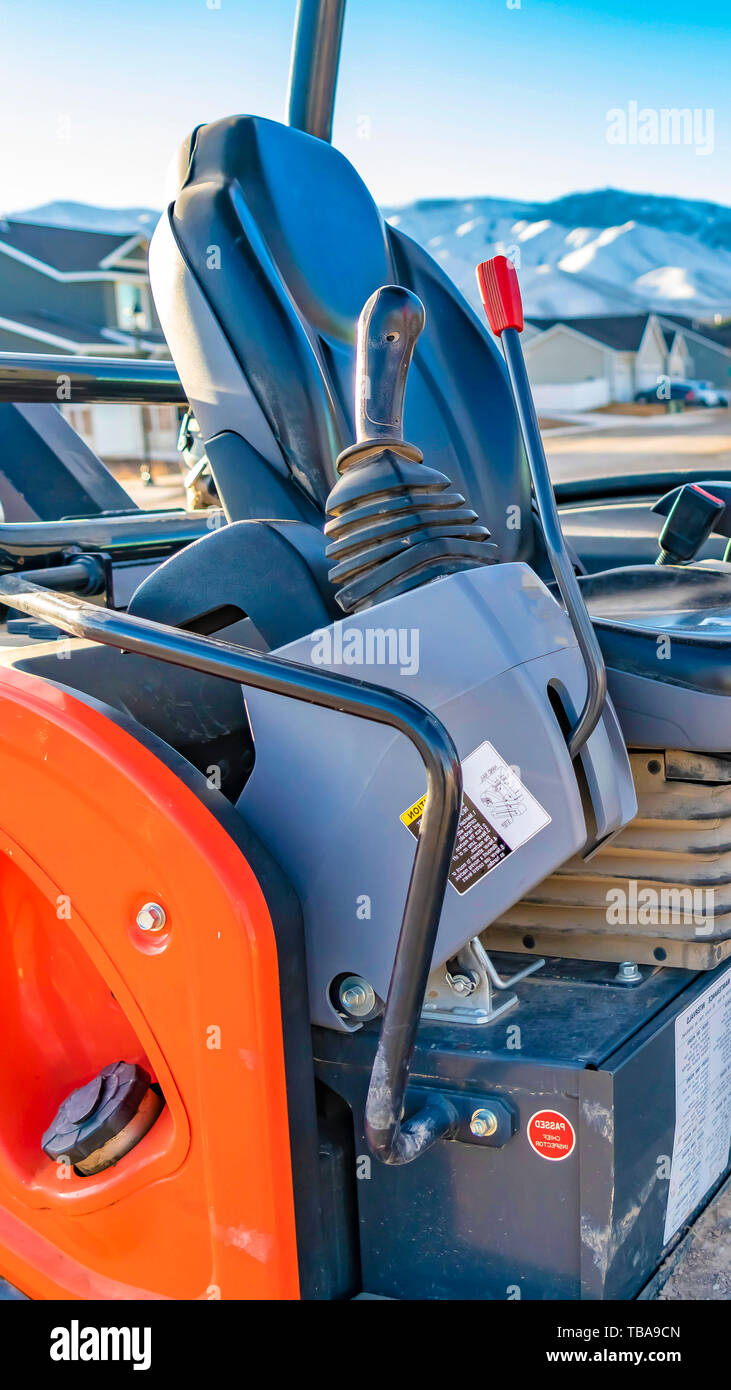 frame Vertical frame Interior of the open cab of a heavy duty