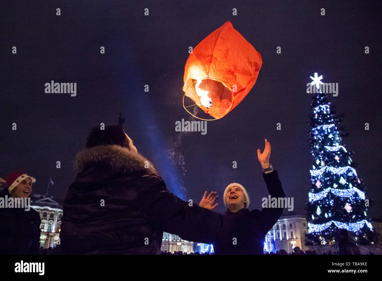 St. Petersburg, Russia - January 1, 2013: Celebration of the new year at the Palace Square. Dvortsovaya Ploshchad Stock Photo
