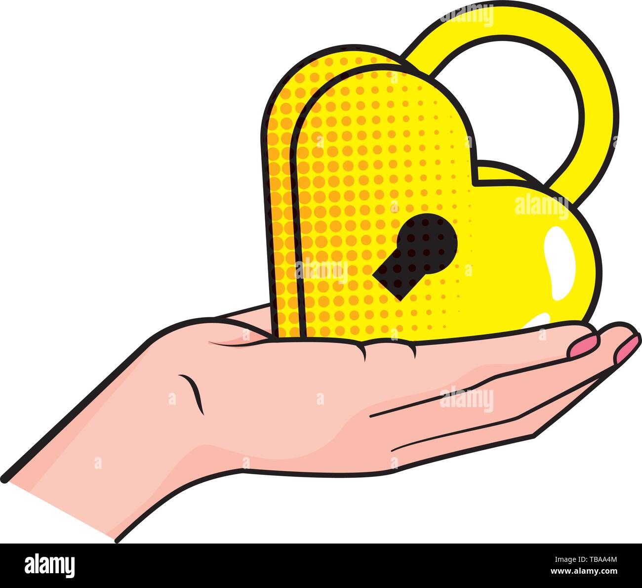 hand holding heart shaped padlock icon cartoon vector illustration ...