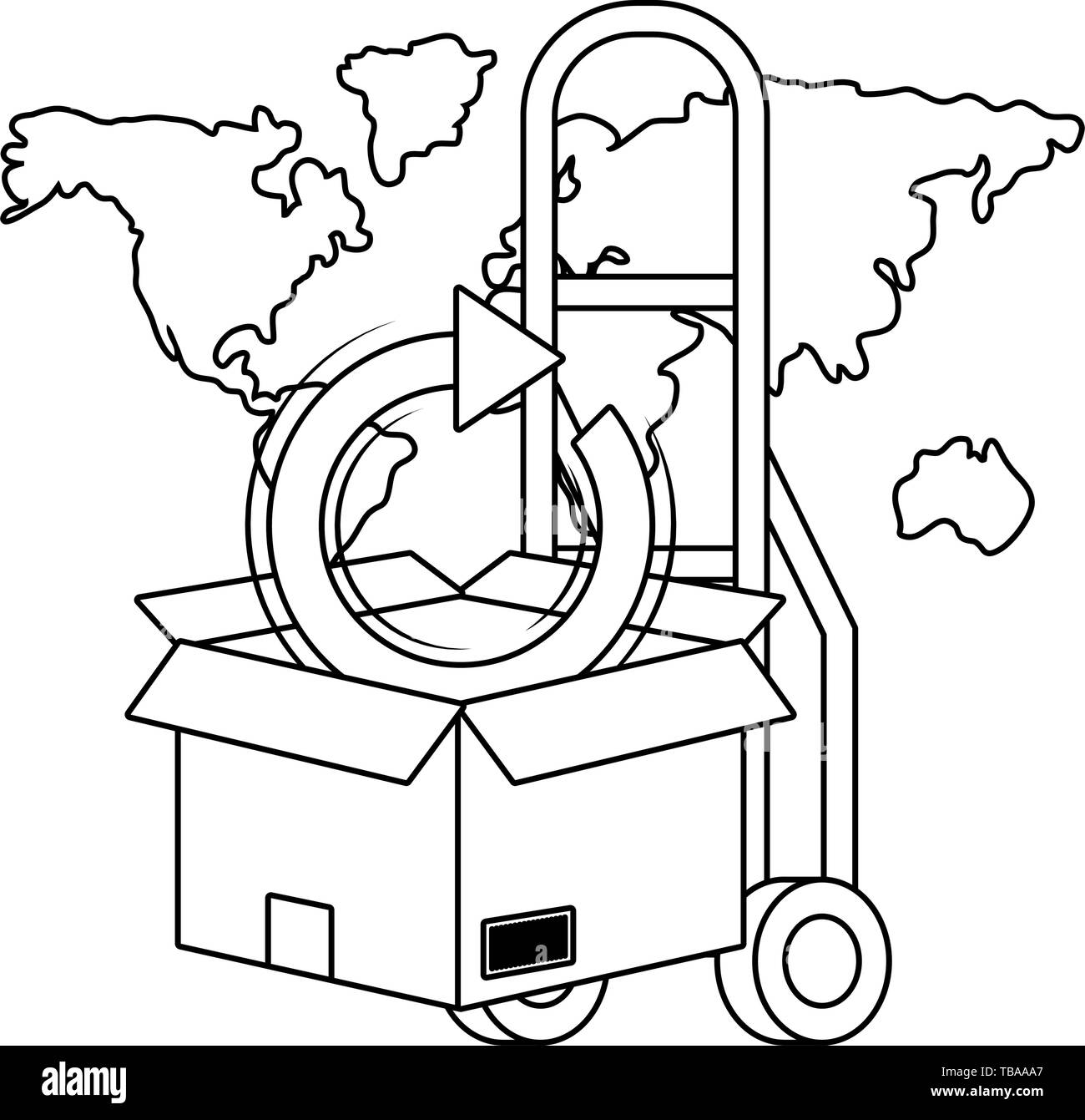 Push Cart Visual pushcart with box and map and a return arrow vector illustration ...