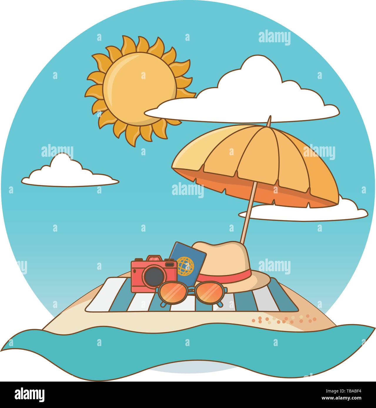 summer vacation holidays leisure beach travel objects over towel under  umbrella at beach scene cartoon vector illustration graphic design Stock  Vector Image & Art - Alamy
