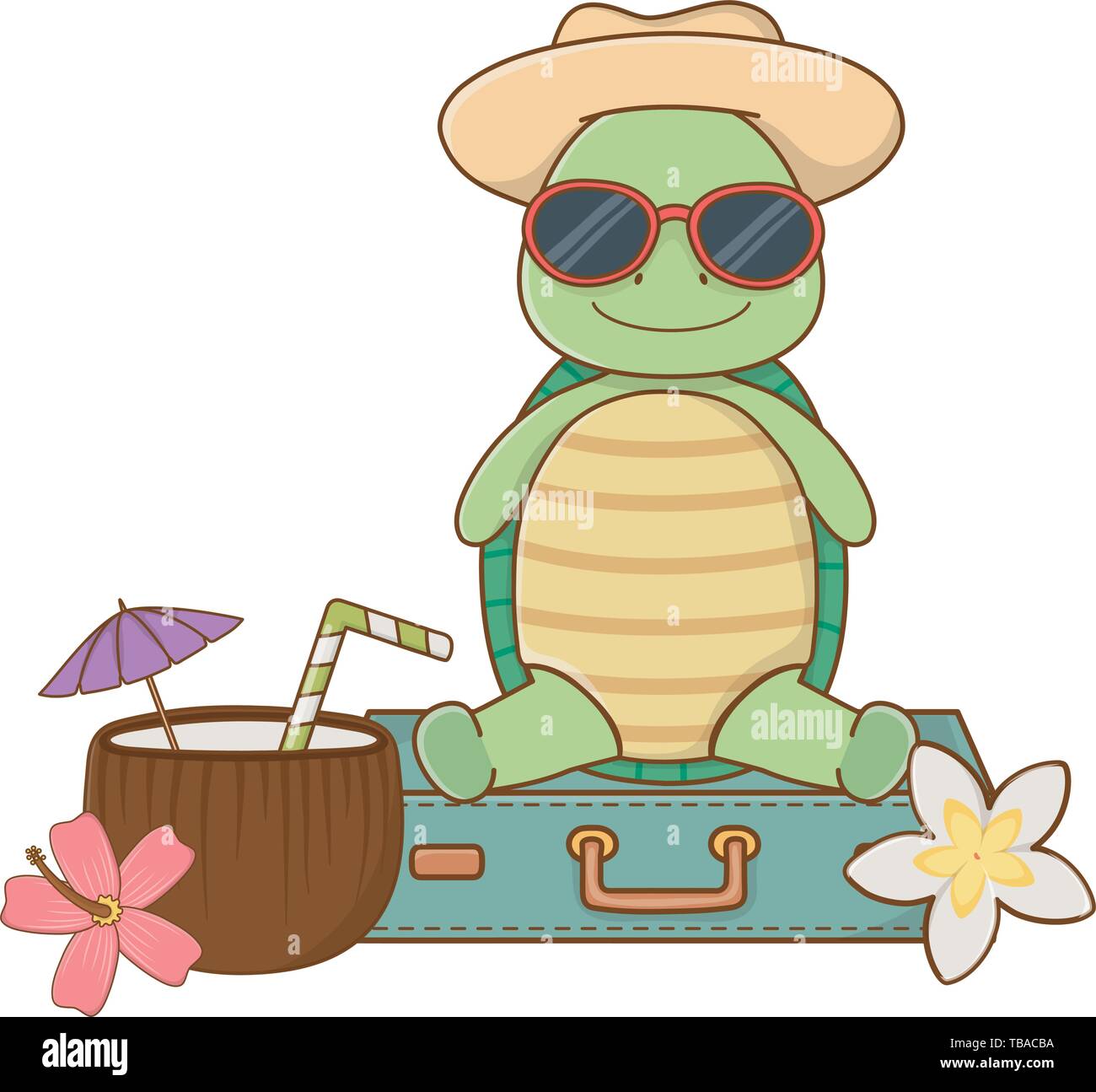 cute animal turtle enjoying summer time vacations holidays cartoon vector  illustration graphic design Stock Vector Image & Art - Alamy