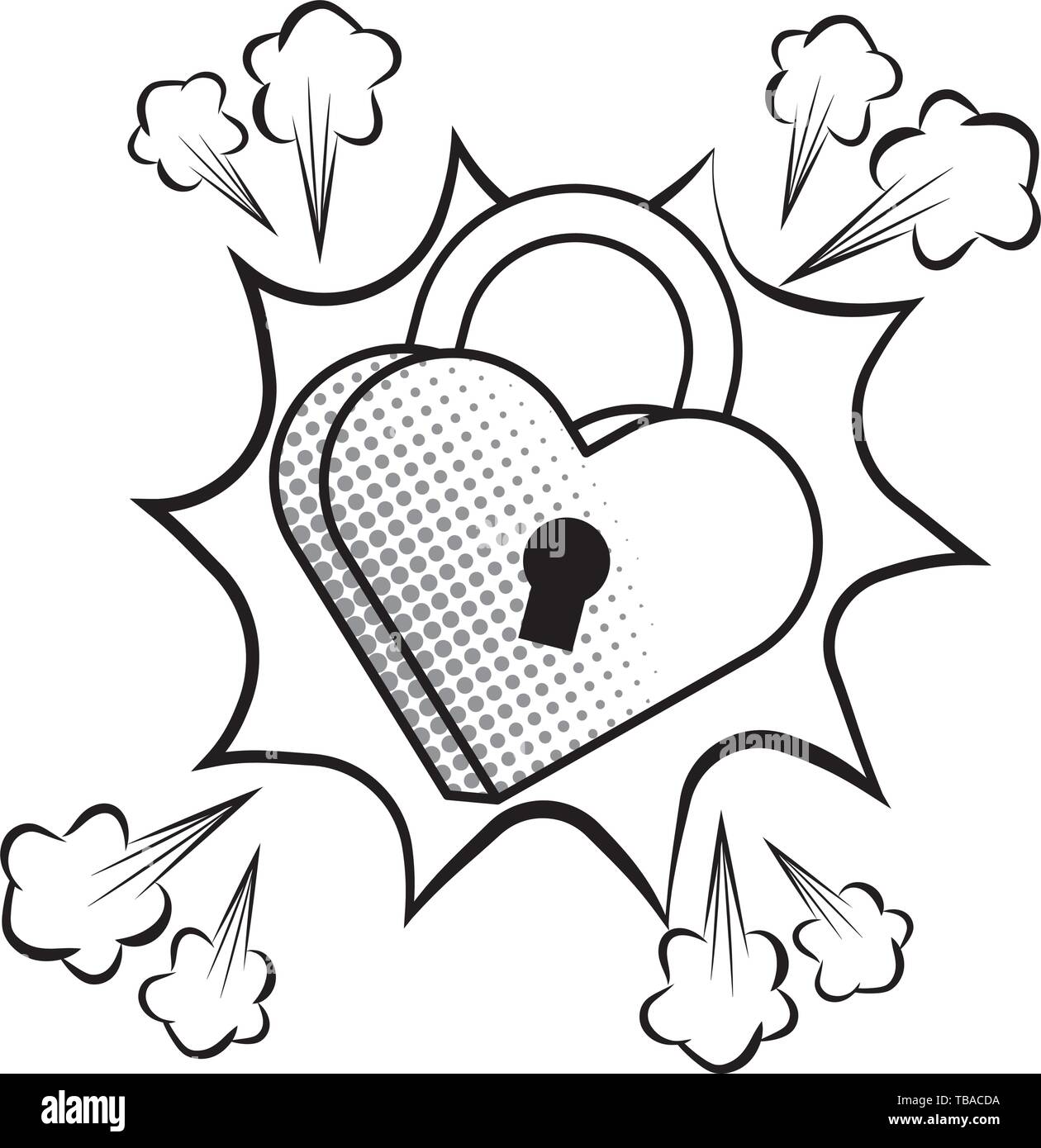 Pop art padlock heart shape lovely cartoon on explosive background ...