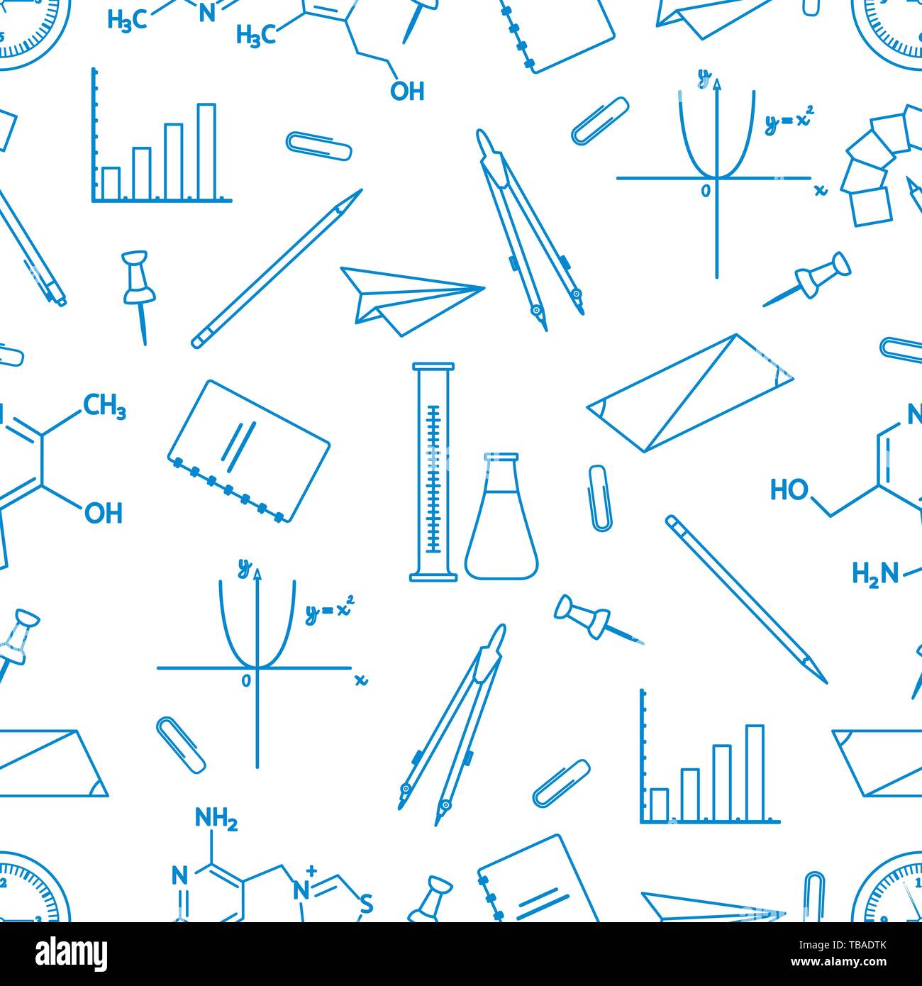 Vector seamless pattern with scientific, education elements: flasks ...