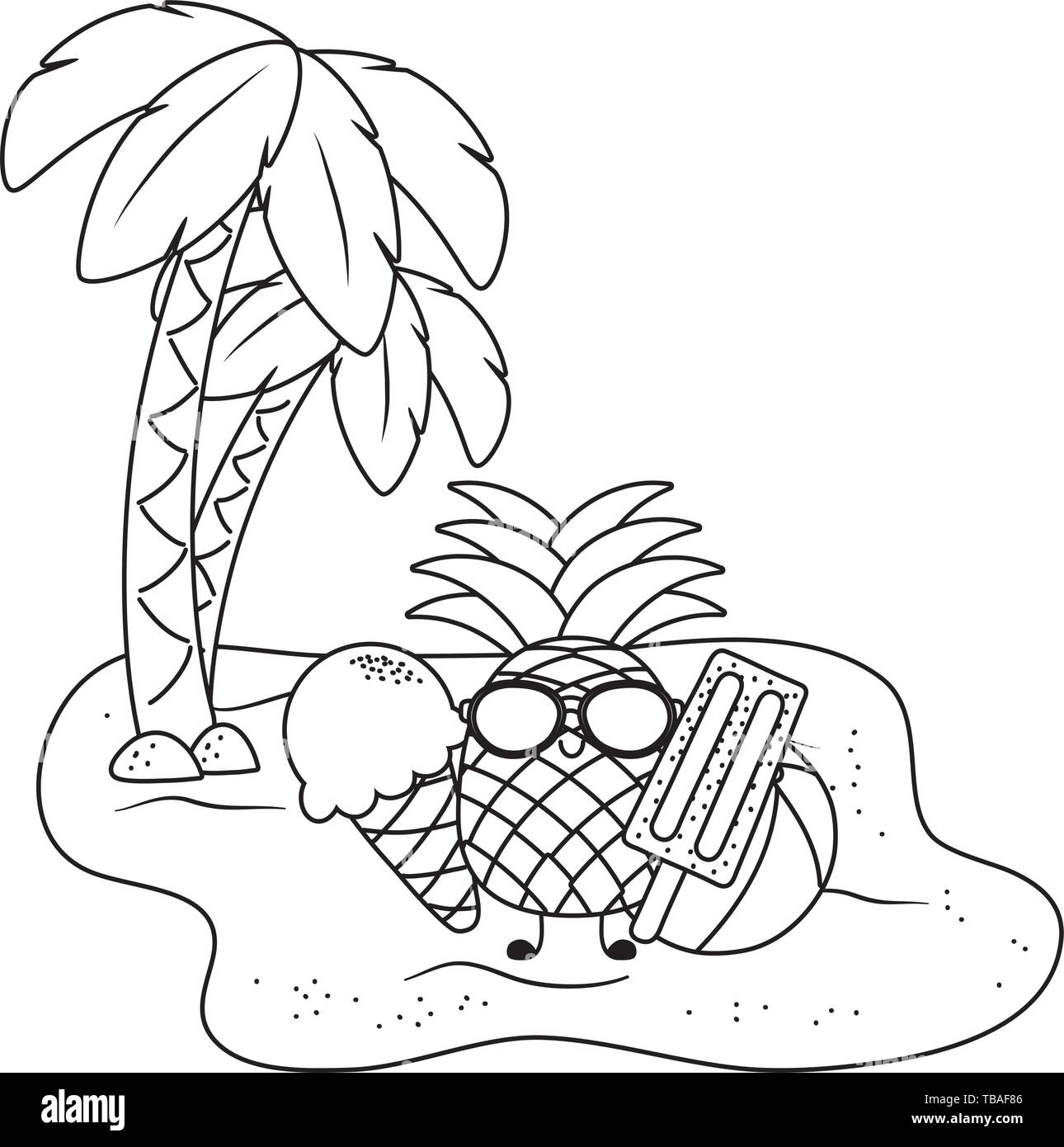 Summer pineapple with ice creams and sunglasses cartoons at beach with ...