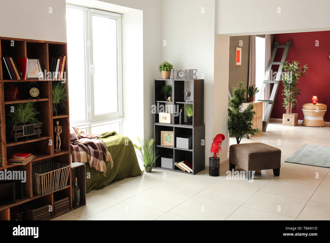 Stylish interior of studio apartment Stock Photo - Alamy
