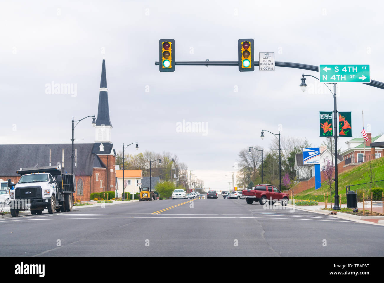 Wytheville, USA April 19, 2018 Small town village street light in