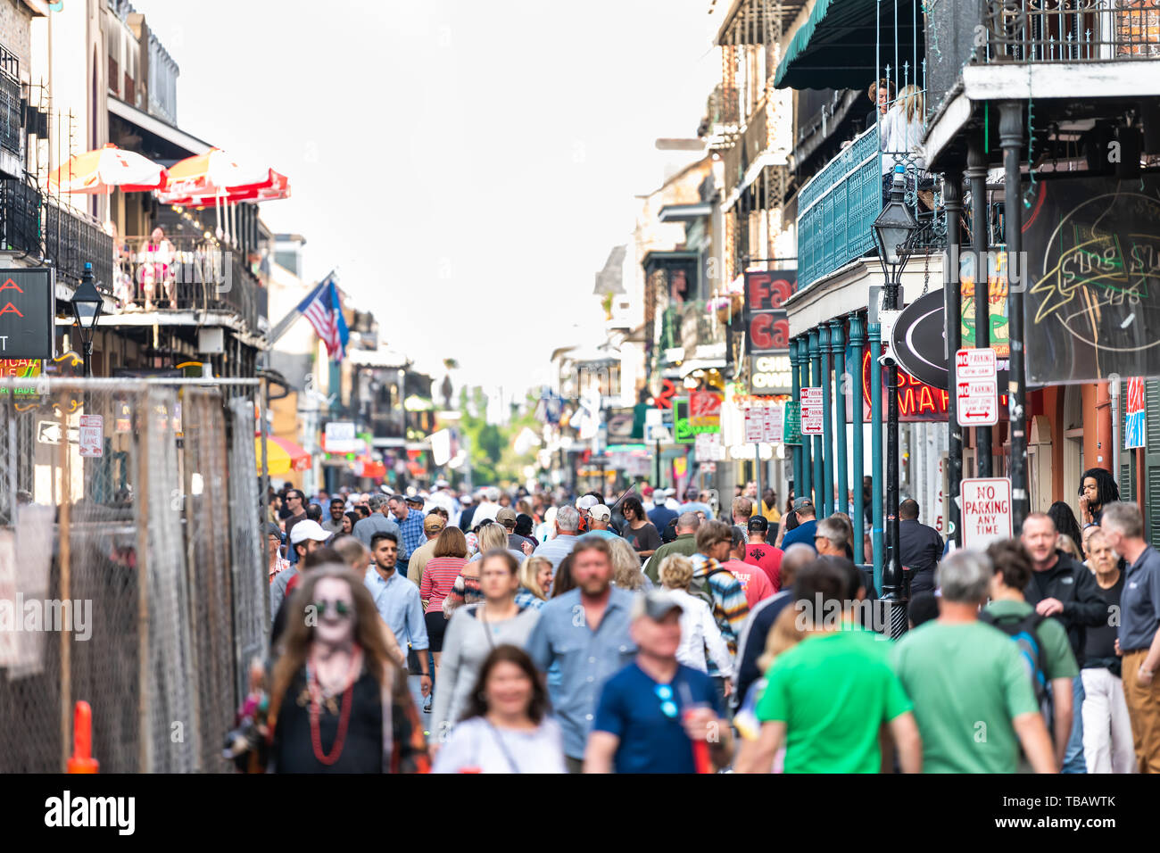 New Orleans, USA April 23, 2018 Downtown old town Bourbon street in Louisiana famous city at