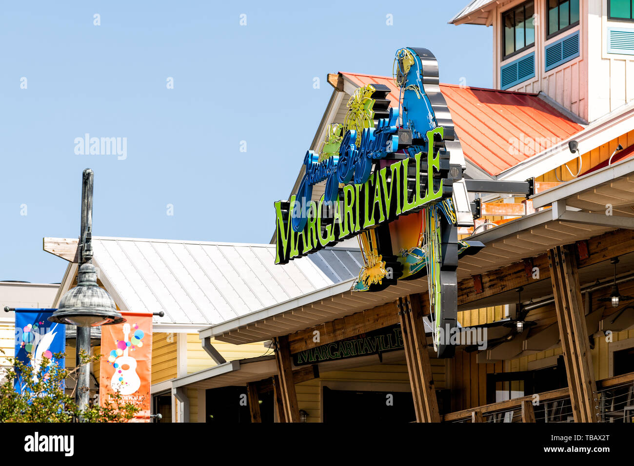 Destin, USA April 24, 2018 Sign for Margaritaville bar restaurant