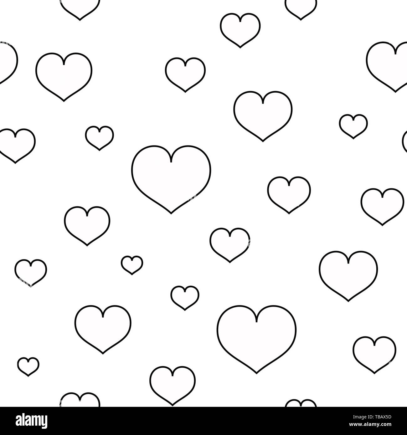 seamless pattern background vector black line heart vector on white ...