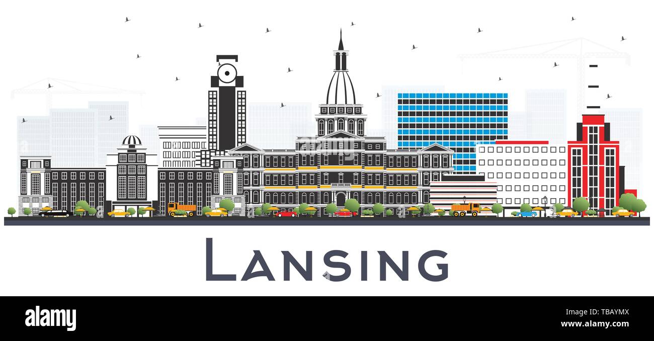 Lansing Michigan City Skyline with Color Buildings Isolated on White ...