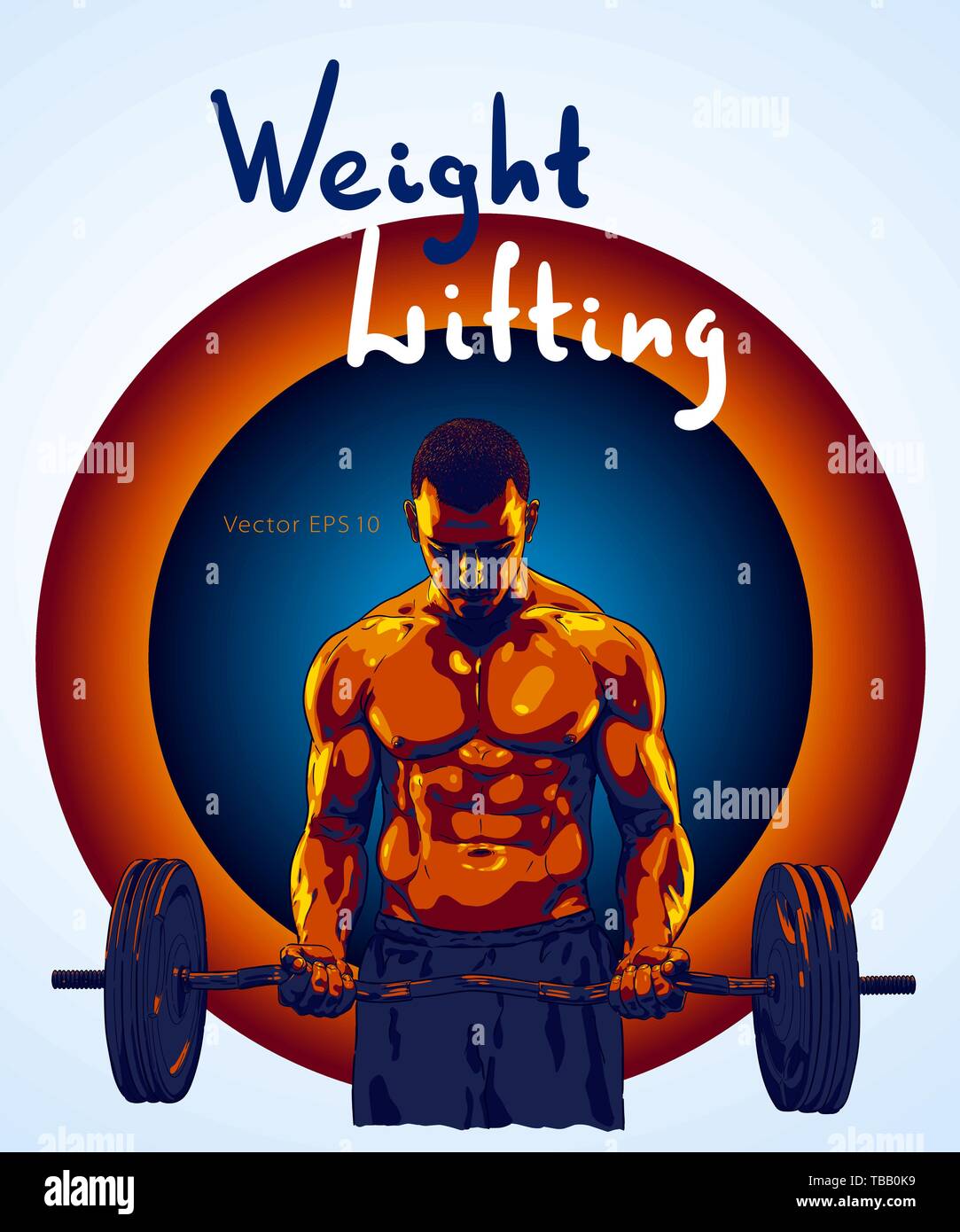 Weight Lifter man with relief muscles lifting heavy weight. Stock Vector