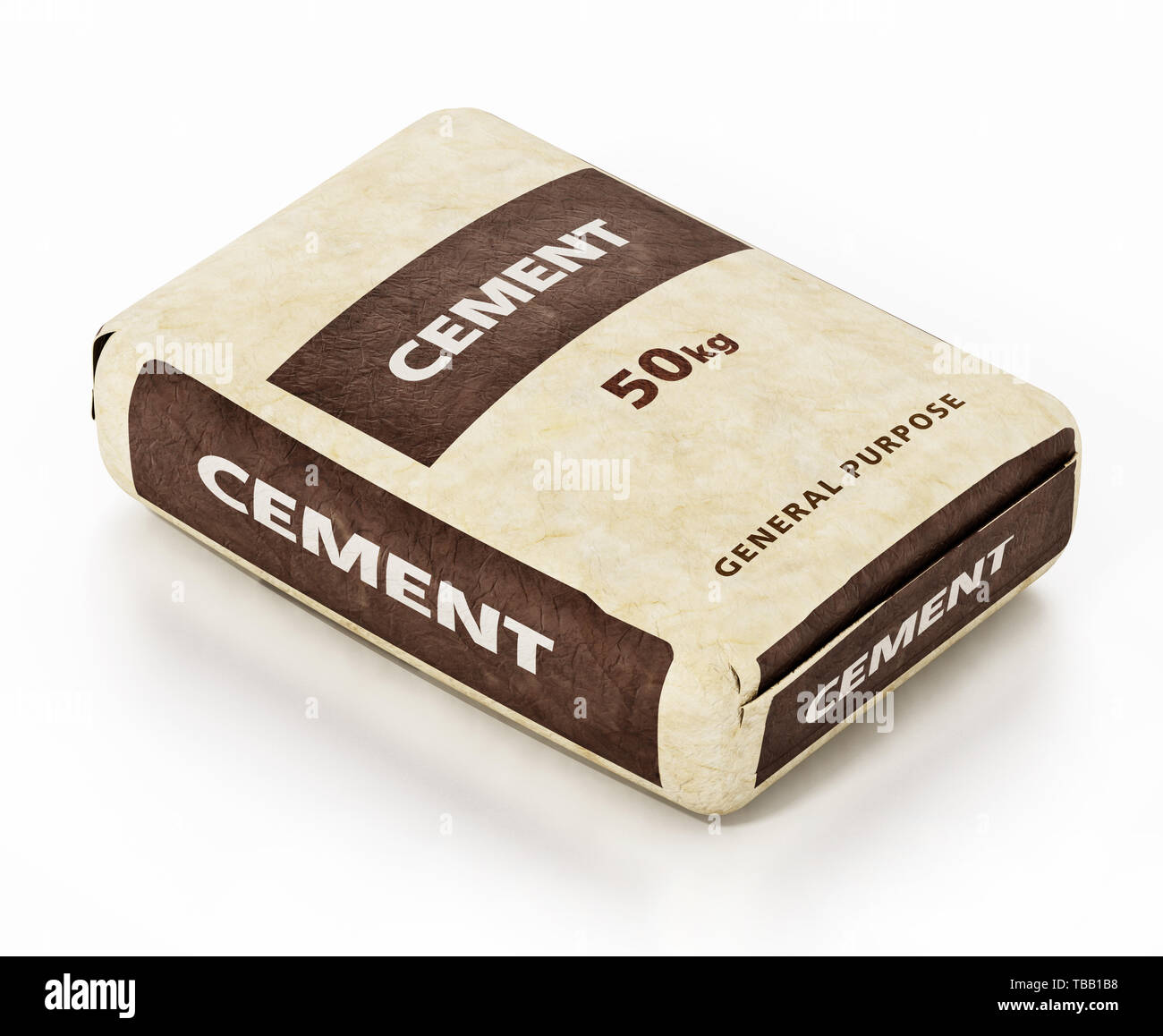 Cement bag with generic package design isolated on white background. 3D illustration. Stock Photo