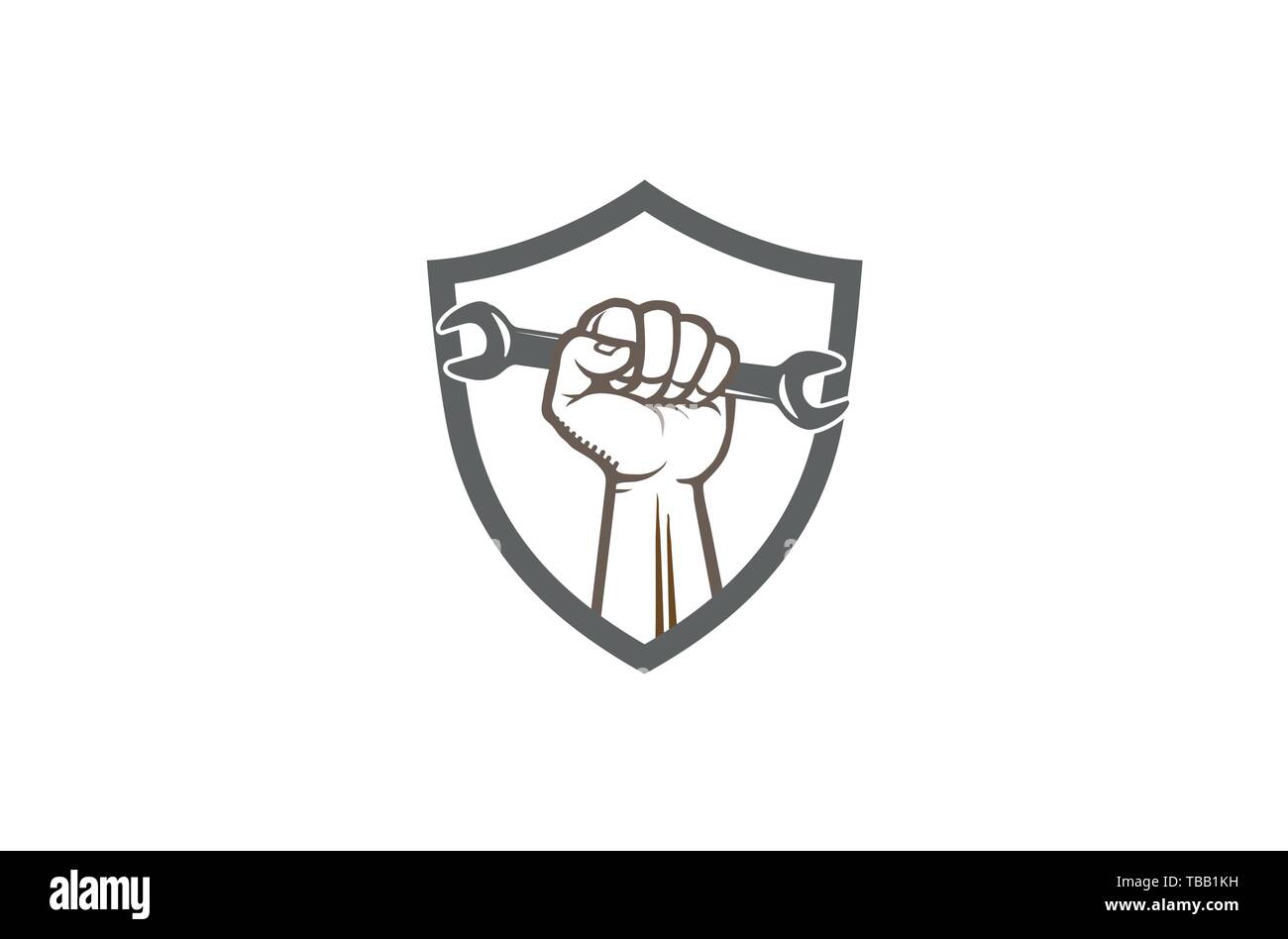 Creative Shield Service Wrench Hand Logo Design Vector Illustration Stock Vector
