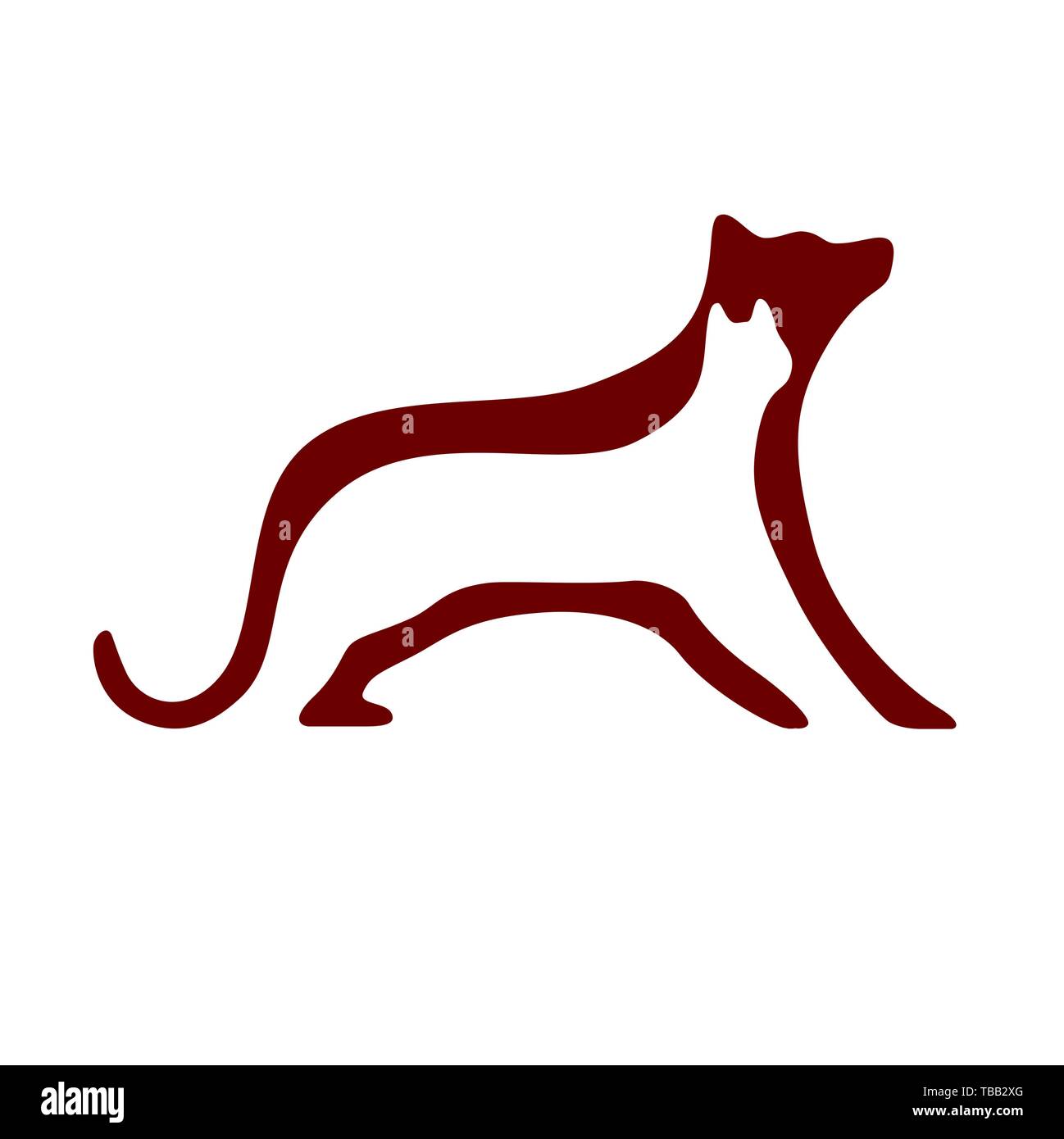 Vector illustration. Cat and dog simple icon. Flat and plain color. Stock Vector
