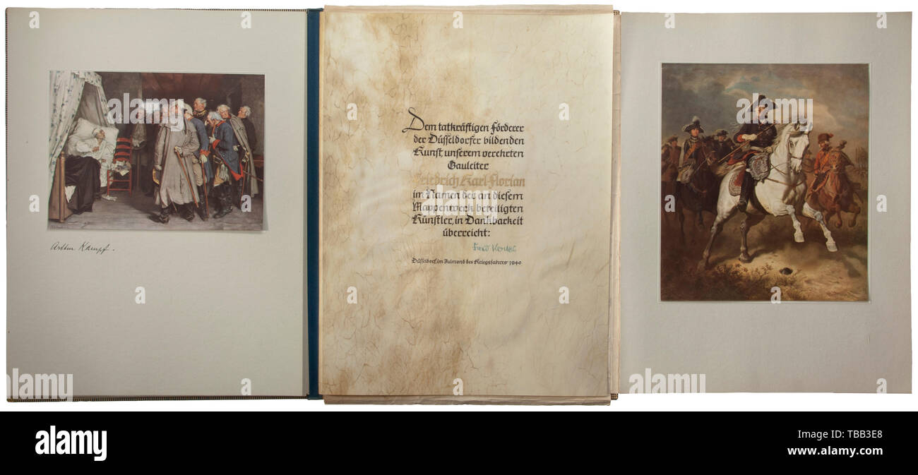 Friedrich-Karl Florian - a personal copy of the Düsseldorf art folder 1940  Deluxe version in red and blue leather with gold embossing at front reading  \