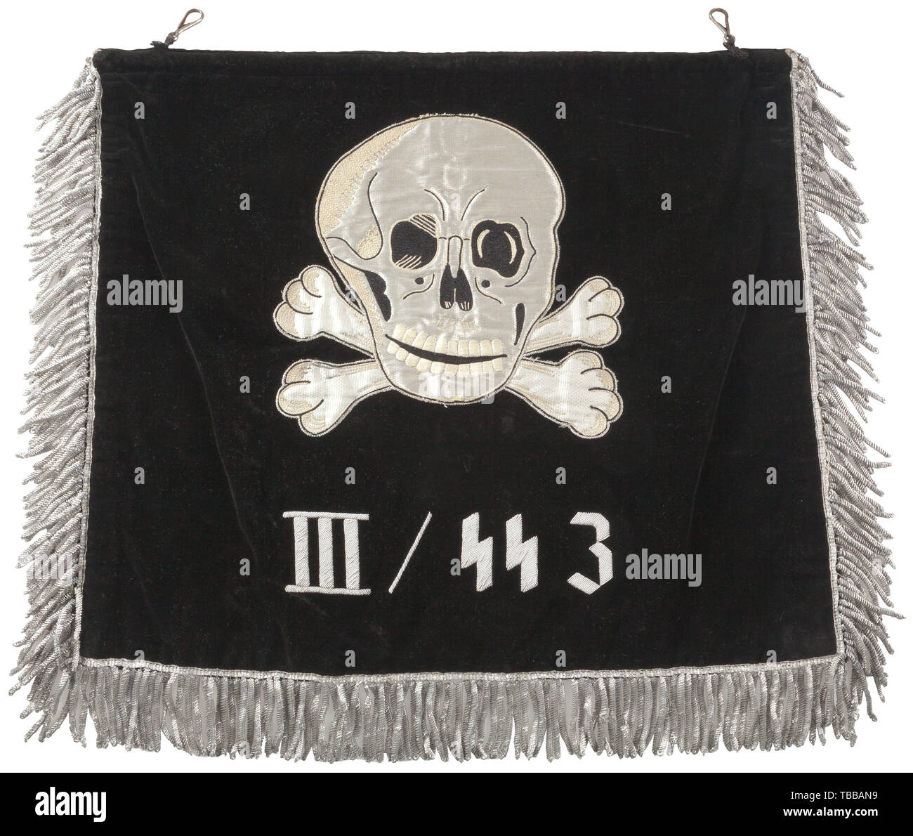The John Pepera Collection A Trumpet Banner Of The Ss 3rd Battalion Der Fuhrer Regiment Double Sided Black Velvet With Two Steel Attachment Clips Each Sewn Along Top Edge 4 5 Cm In