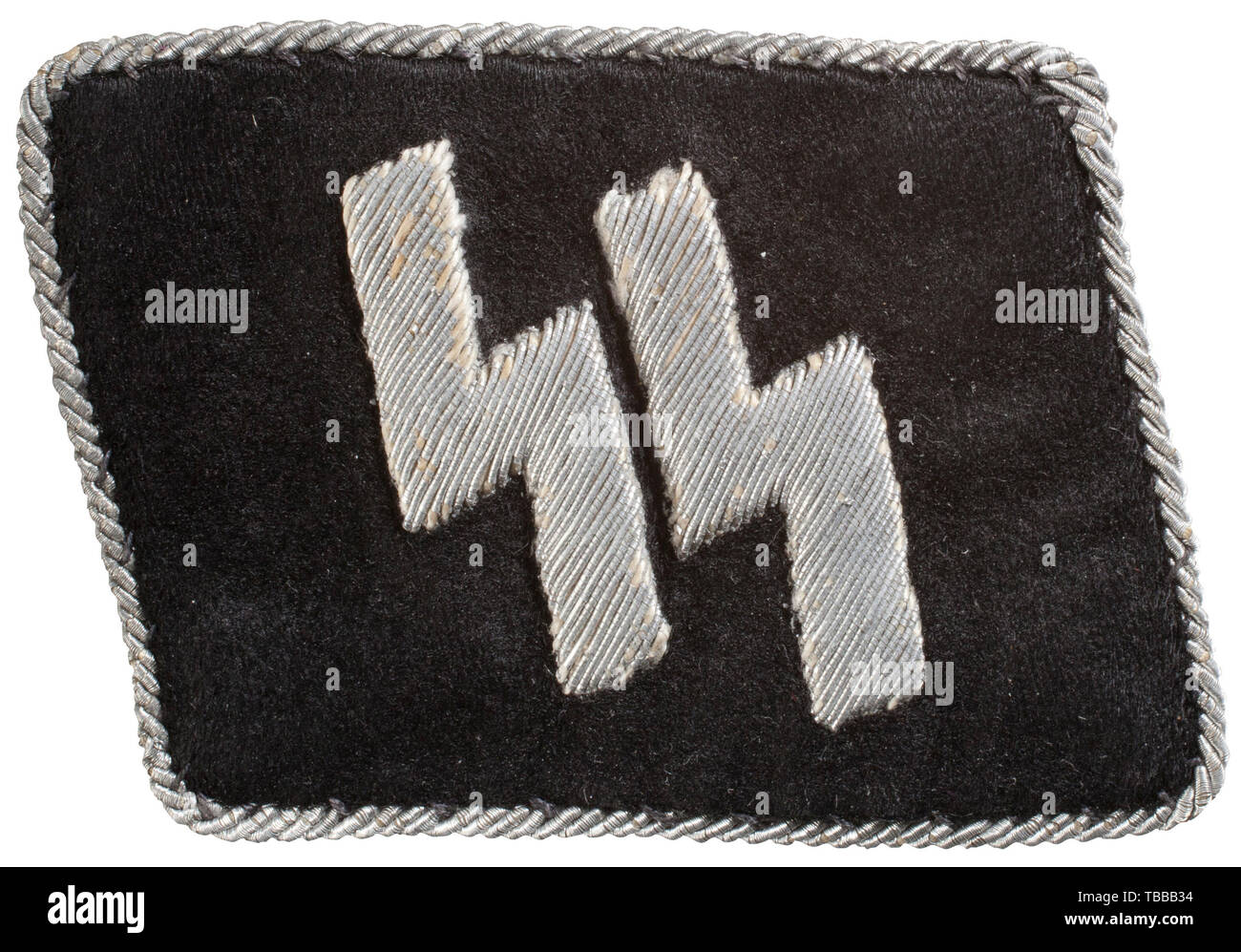 THE JOHN PEPERA COLLECTION, A Collar Patch for SS Officer, Black wool over buckram with embroidered silver/aluminium wire and twisted silver/aluminium wire piping., Editorial-Use-Only Stock Photo
