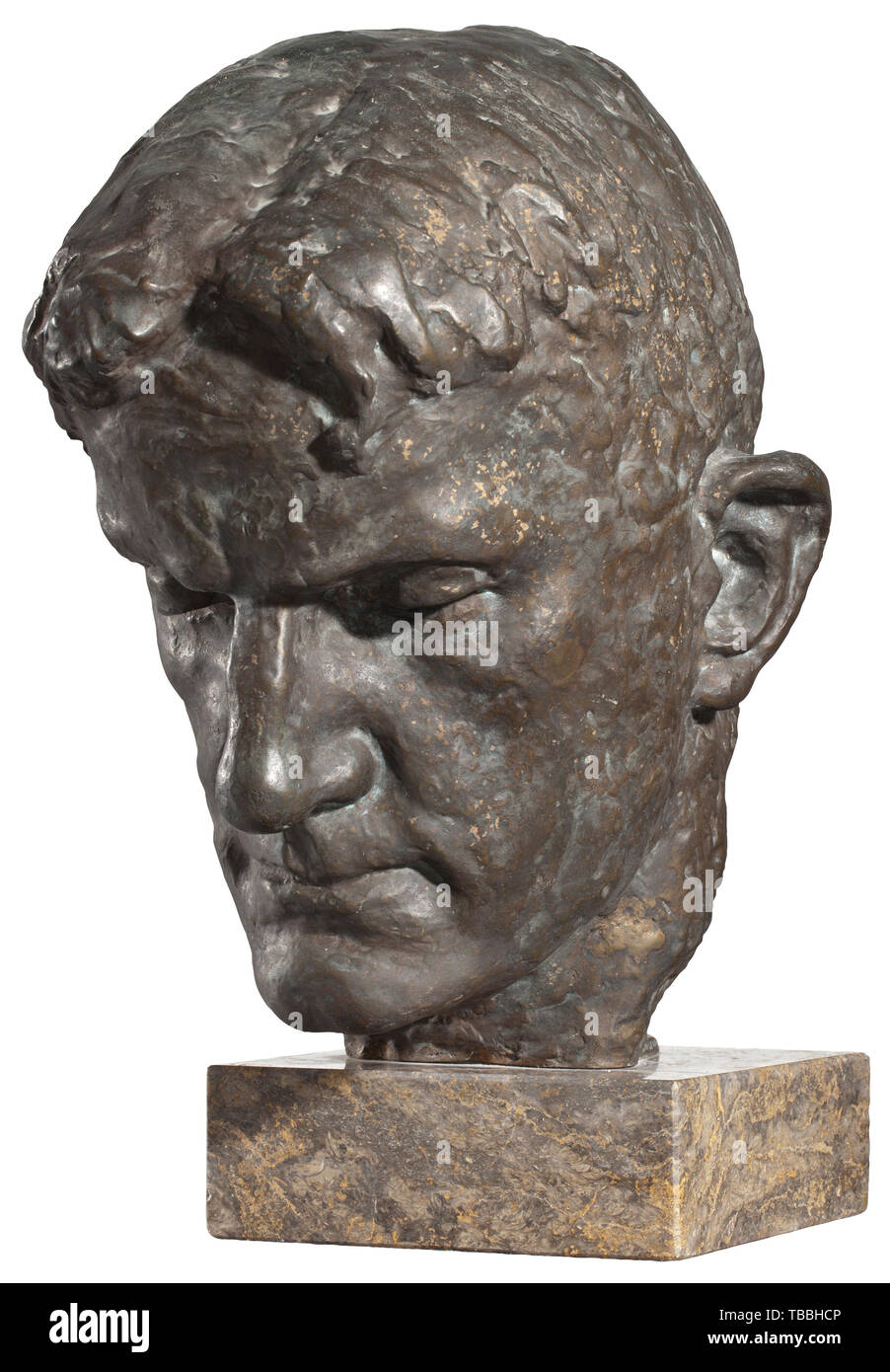 Josef Thorak (1889 - 1952) - a life-sized bronze portrait bust of Ernst 'Putzi' Hanfstaengl, dating 1934 Bronze with beautiful dark brown patina. Signed in the nape of the neck 'J. Thorak'. Height 35 cm. On a marble base, total height 42.5 cm. Apart from Arno Breker, Josef Thorak was the most important sculptor of the Third Reich. Before the war, Hitler had a huge studio built for him in Baldham near Munich acco 20th century, Editorial-Use-Only Stock Photo