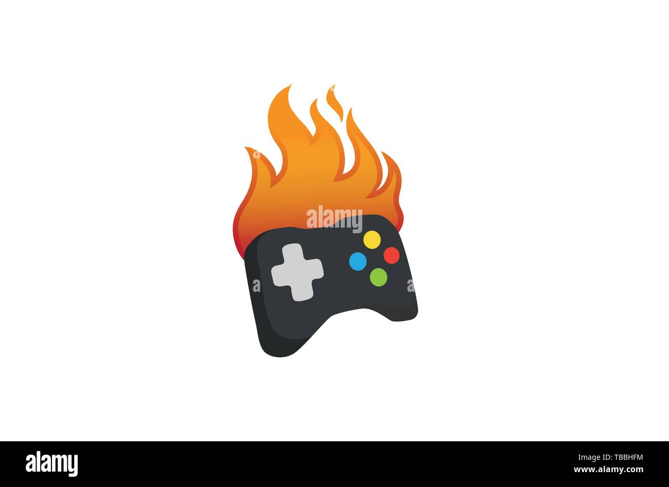 Creative Gamepad Fire Logo Design Illustration Stock Vector