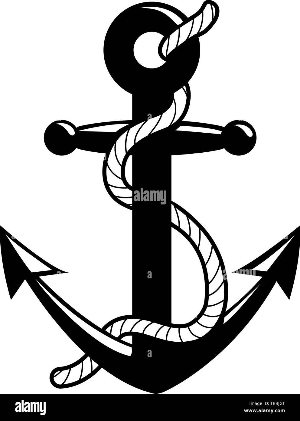 Nautical anchor with rope. Vector black and white illustration Stock Vector  Image & Art - Alamy
