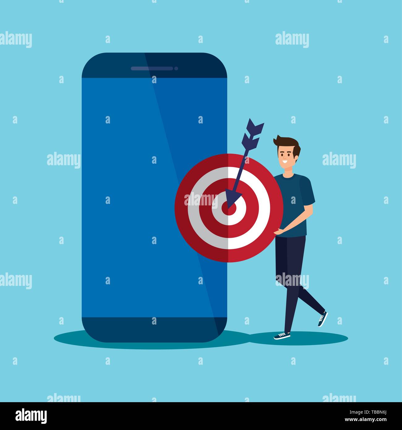 man with smartphone technology and target with arrow Stock Vector Image ...