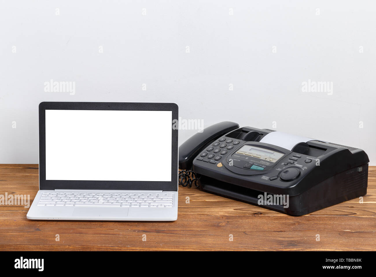 old fax machine on the table Stock Photo