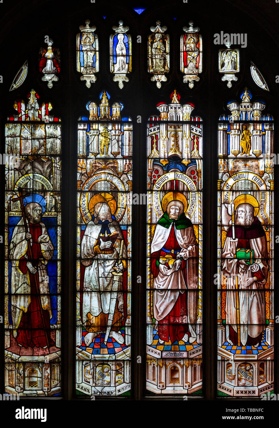 Sixteenth century stained glass windows inside church of Saint Mary ...