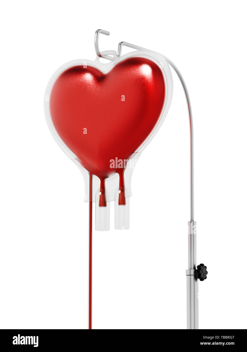 Blood inside heart shaped bag. 3D illustration. Stock Photo