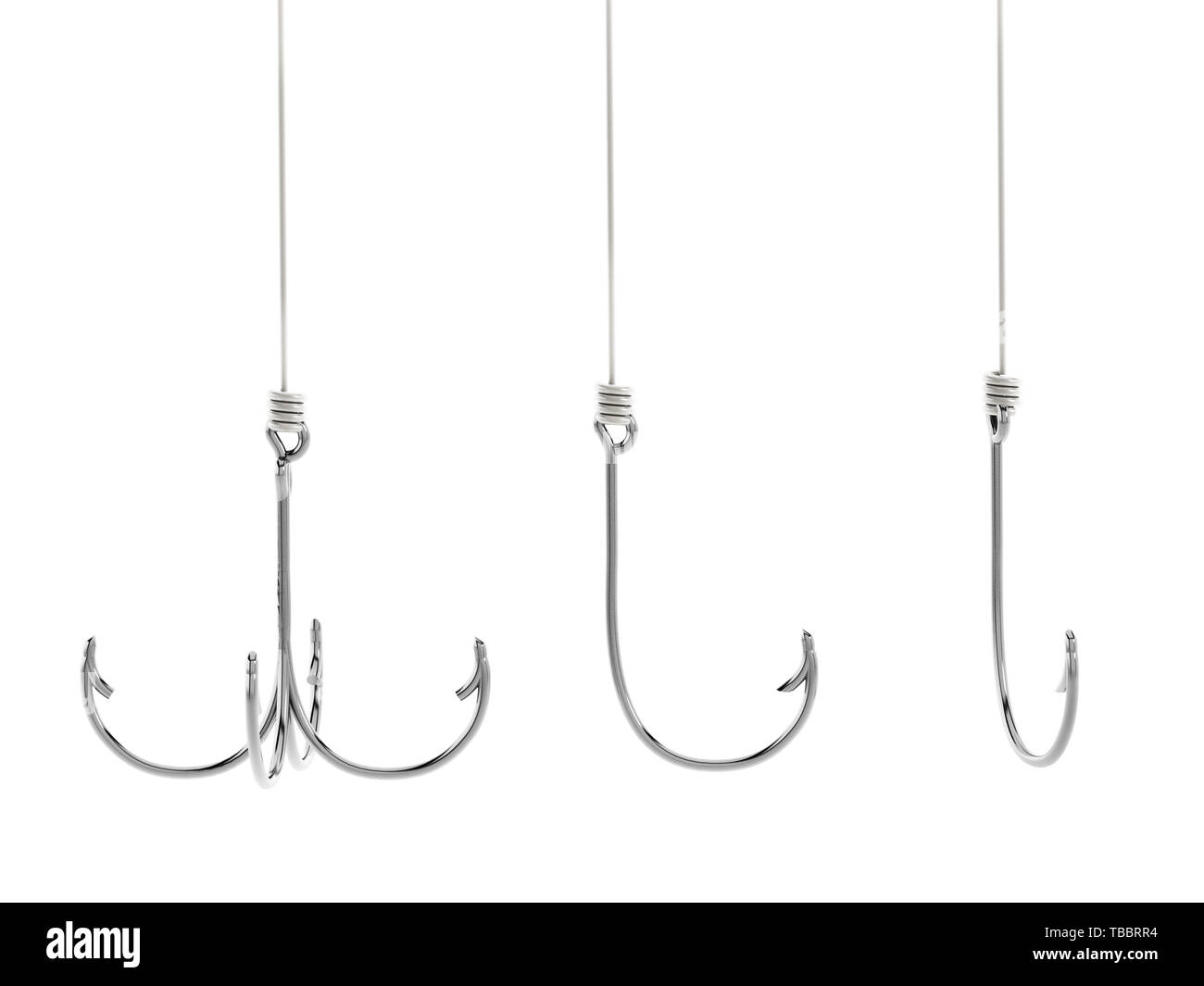 Fishing hooks isolated on white background. 3D illustration Stock Photo