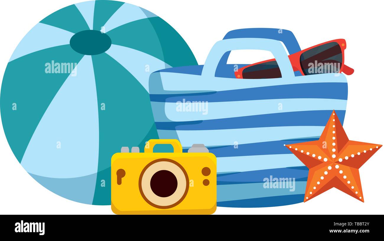 beach bag and camera photographic with summer icons Stock Vector Image ...