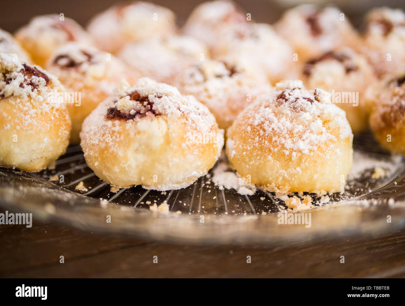 Czech wedding pastry (kolach) sprinkled with sugar. Stock Photo