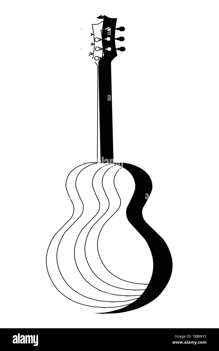 Traditional guitar shape silhouettes cut out on paper layers Stock Vector