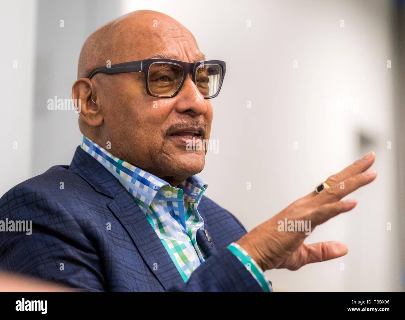 Duke Fakir, founding member of The Four Tops, discusses music as activism and social expression during the Summit on Race in America at the LBJ Presidential Library April 10, 2019 in Austin, Texas. Stock Photo