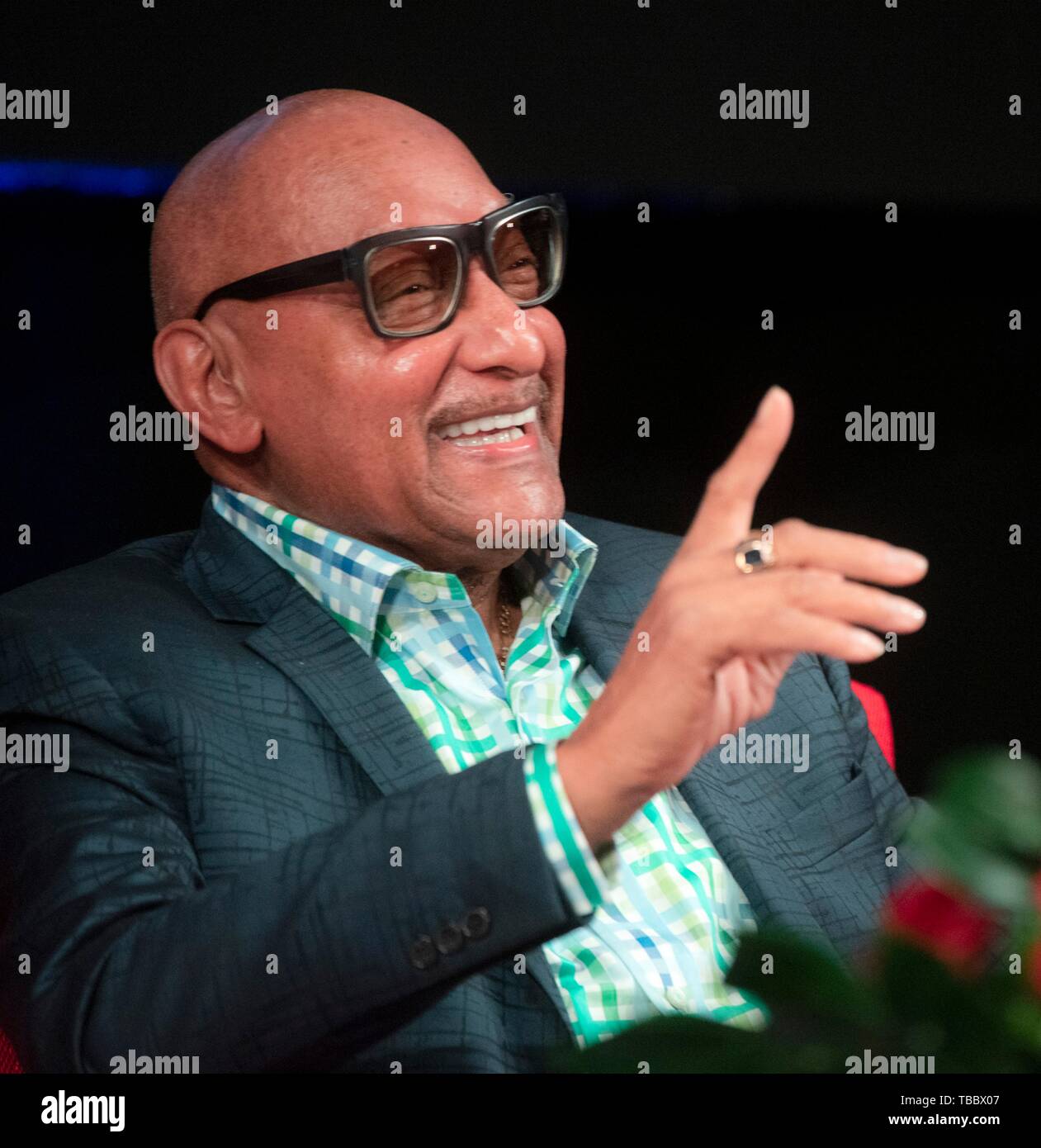 Duke Fakir, founding member of The Four Tops, discusses music as activism and social expression during the Summit on Race in America at the LBJ Presidential Library April 10, 2019 in Austin, Texas. Stock Photo