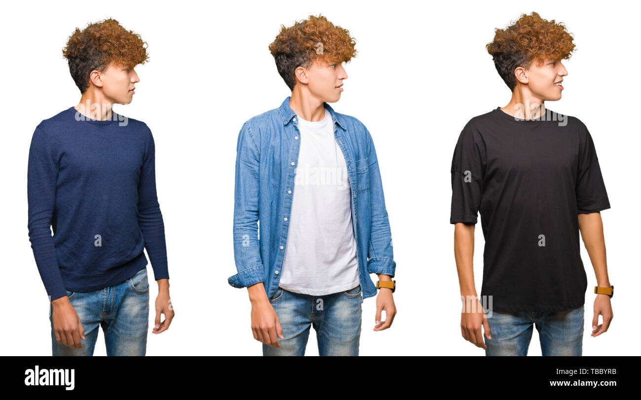 Collage Of Young Men With Curly Hair Over Isolated White