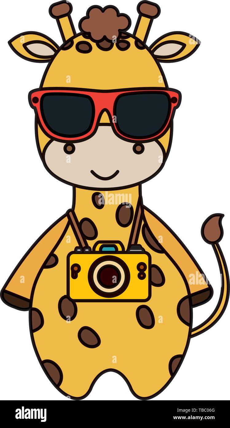 Cute Giraffe With Summer Sunglasses And Photographic Camera Stock Vector Image And Art Alamy